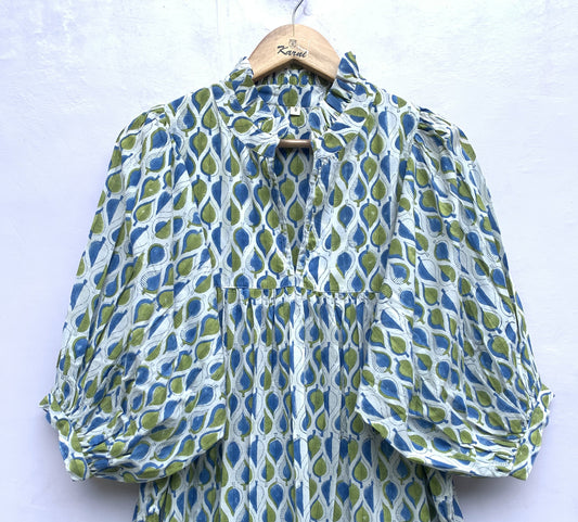 green-blue leaf printed women's long maxi dress