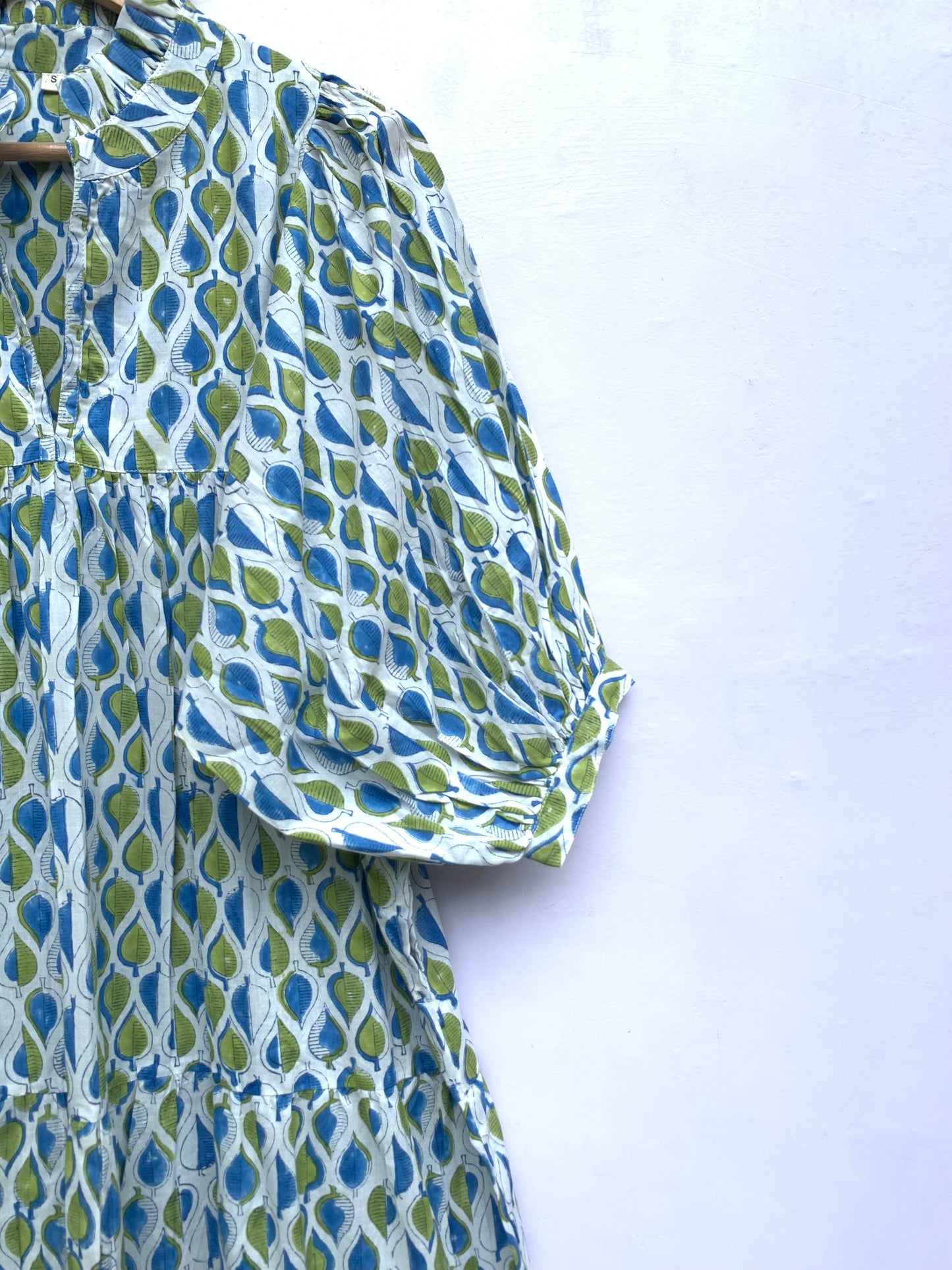 green-blue leaf printed women's long maxi dress