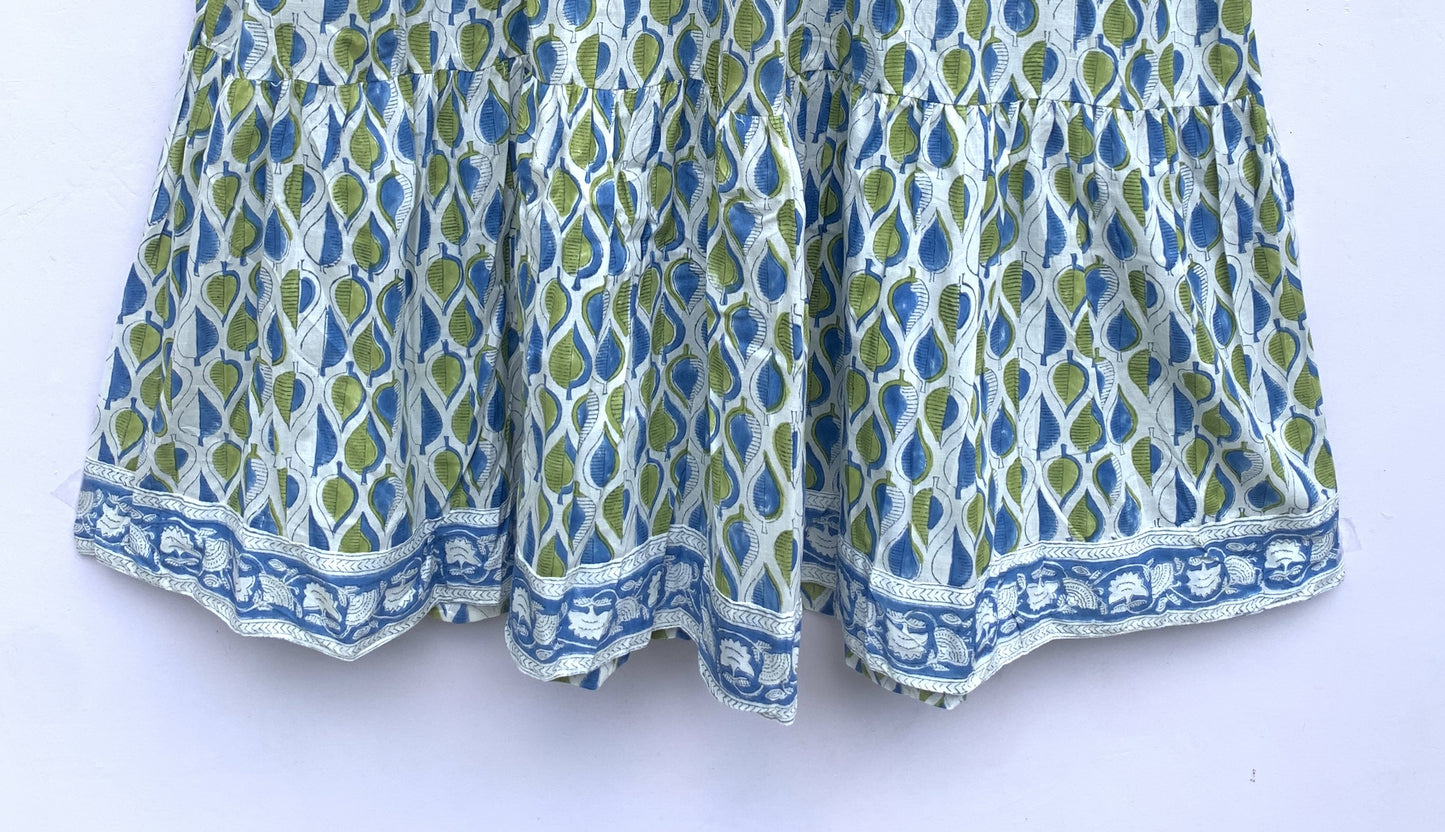 green-blue leaf printed women's long maxi dress