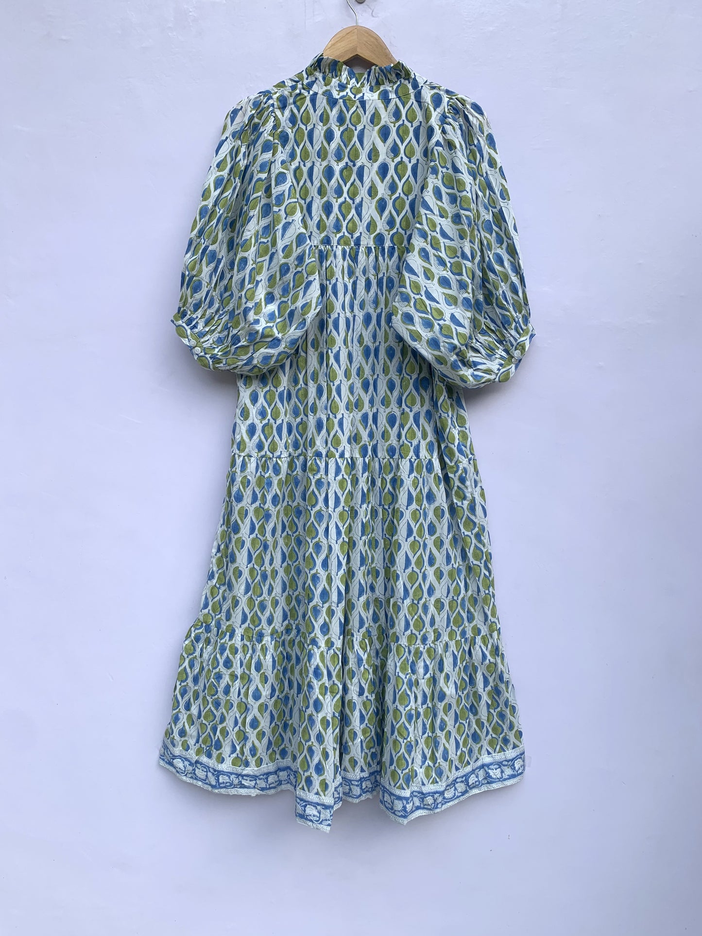 green-blue leaf printed women's long maxi dress