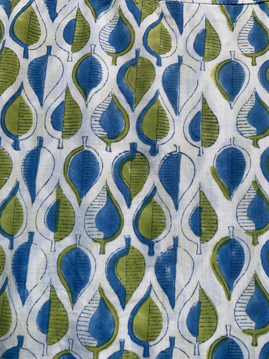 green-blue leaf printed women's long maxi dress