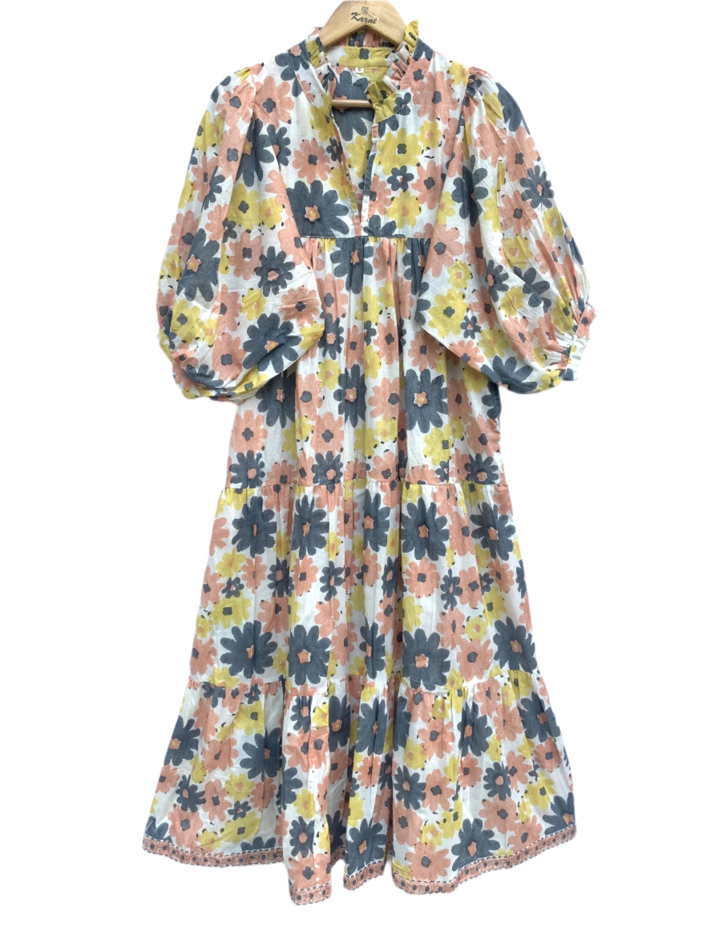 red-blue flower printed women's maxi dress