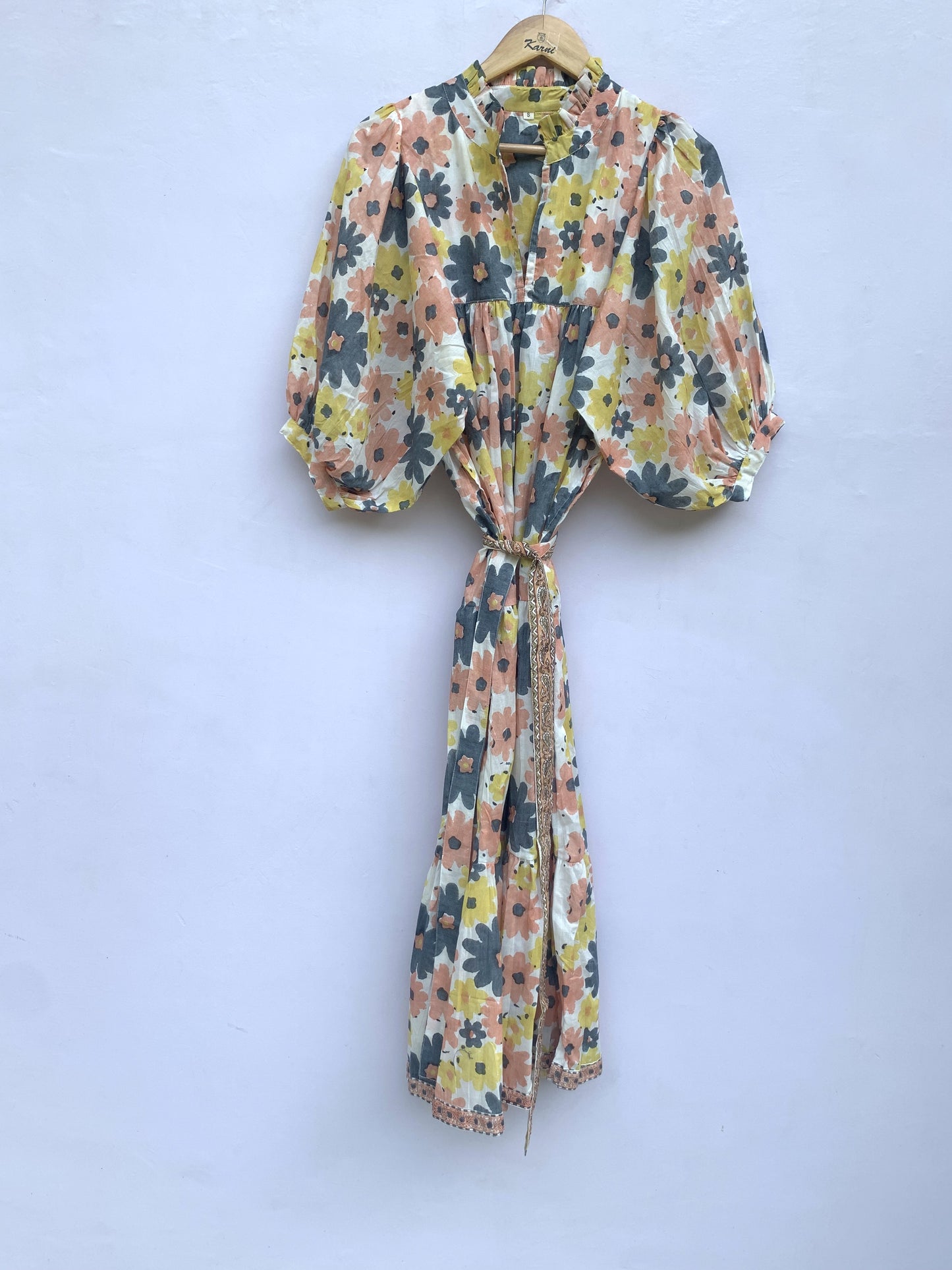 red-blue flower printed women's maxi dress