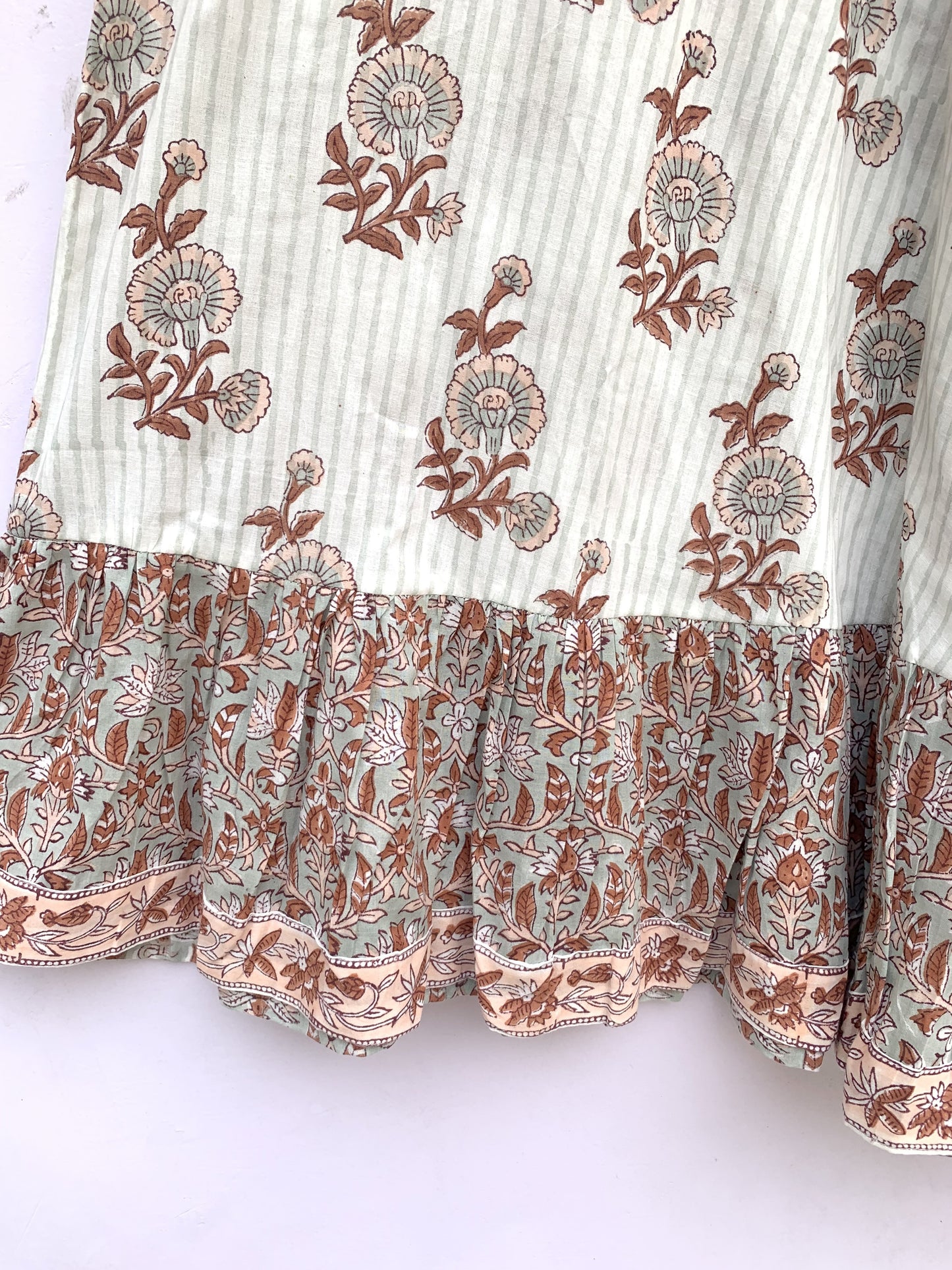 cotton gray brown floral hand block printed women's maxi dress