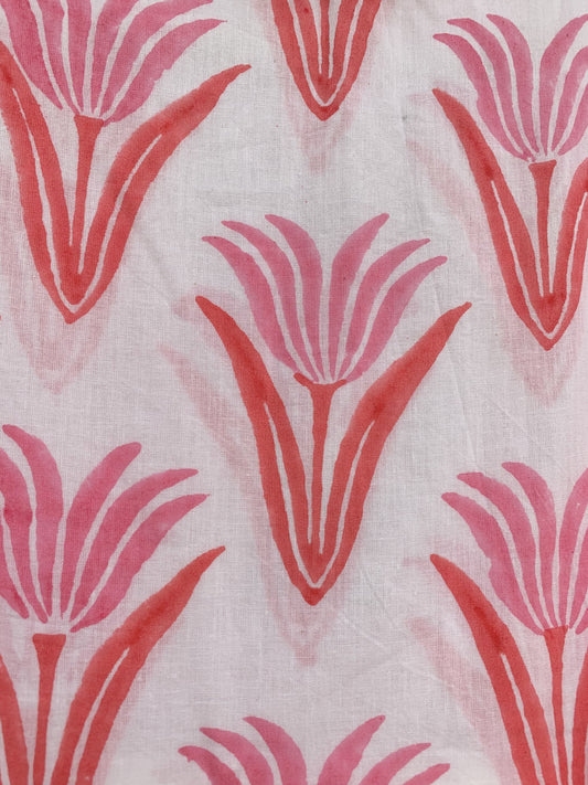 summer orange pink floral hand block printed women's maxi dress