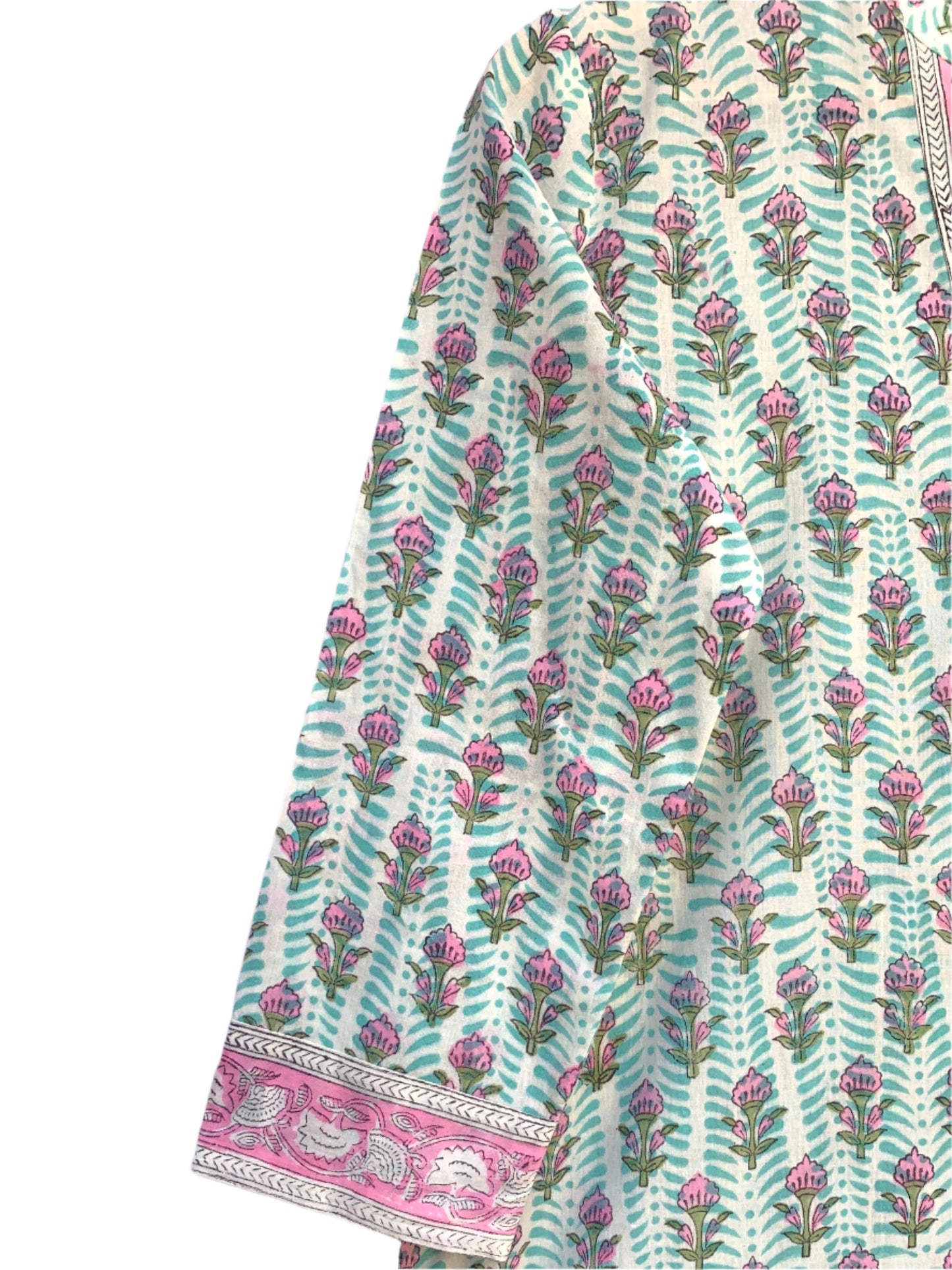 summer blue and pink cotton blouse with lace