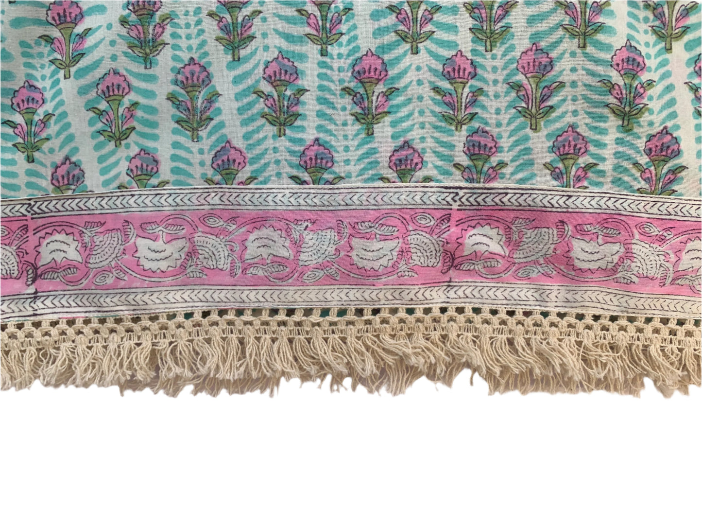 summer blue and pink cotton blouse with lace