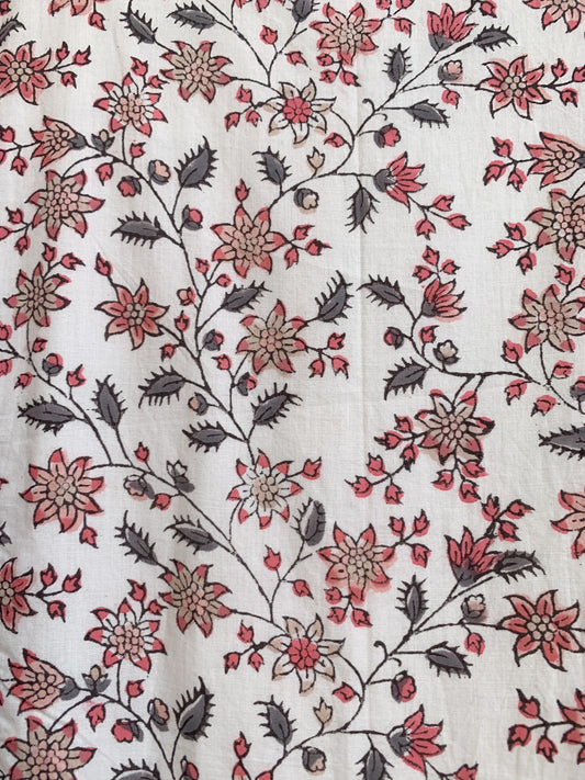 Blush Pink Beige Floral Hand Block Print Cotton Maxi Dress – Boho Tiered Summer Style