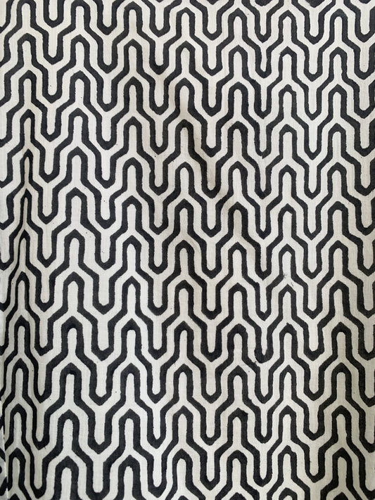 Beige & Black Geometric Hand Block Print Cotton Maxi Dress – Boho Tiered Dress with Contrast Yoke