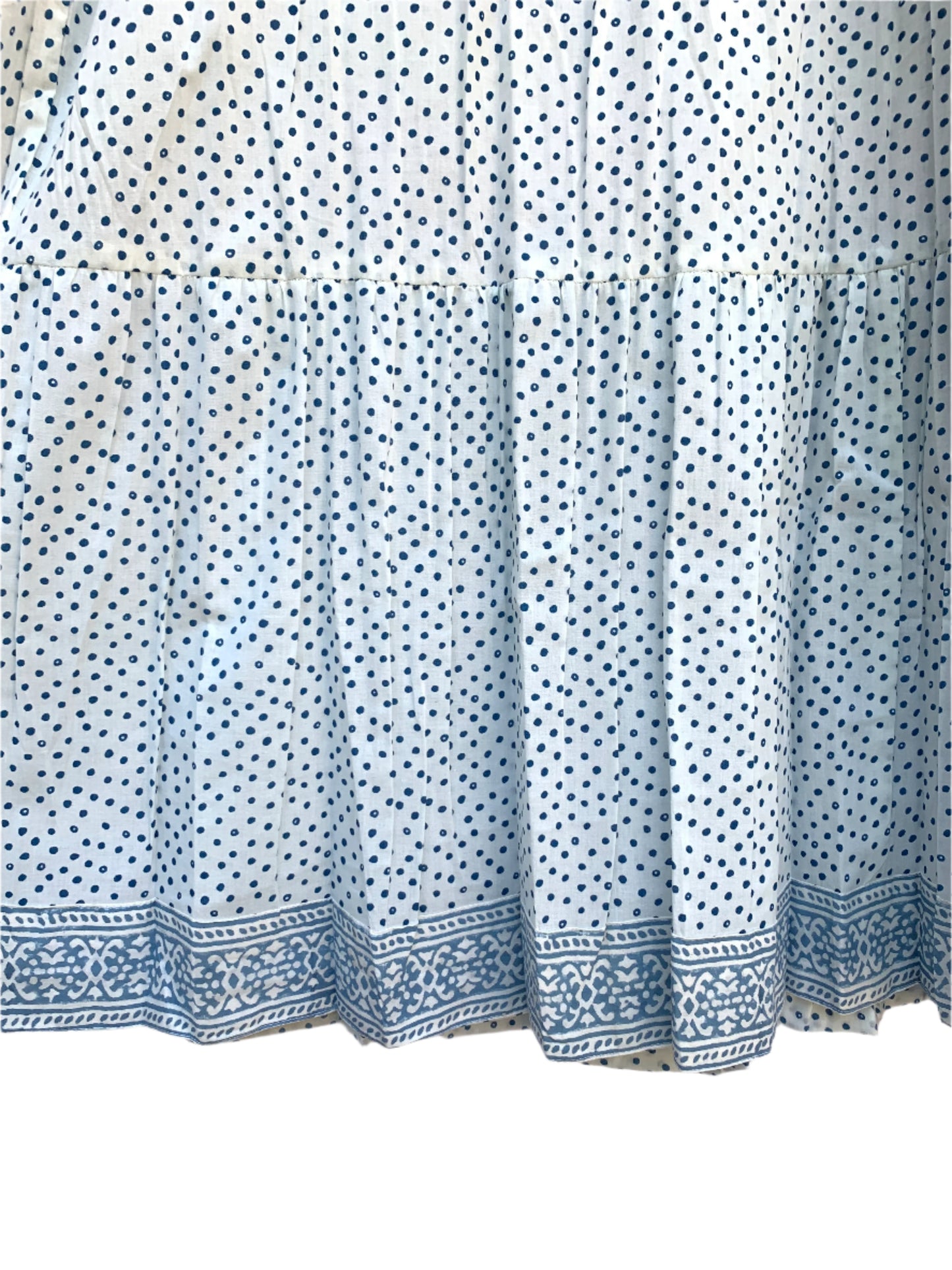 white and blue dotted maxi dress with belt