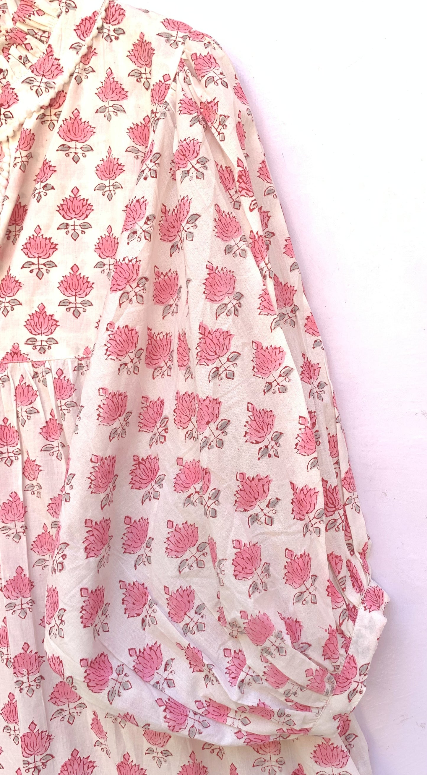summer baby pink floral hand block printed women's maxi dress