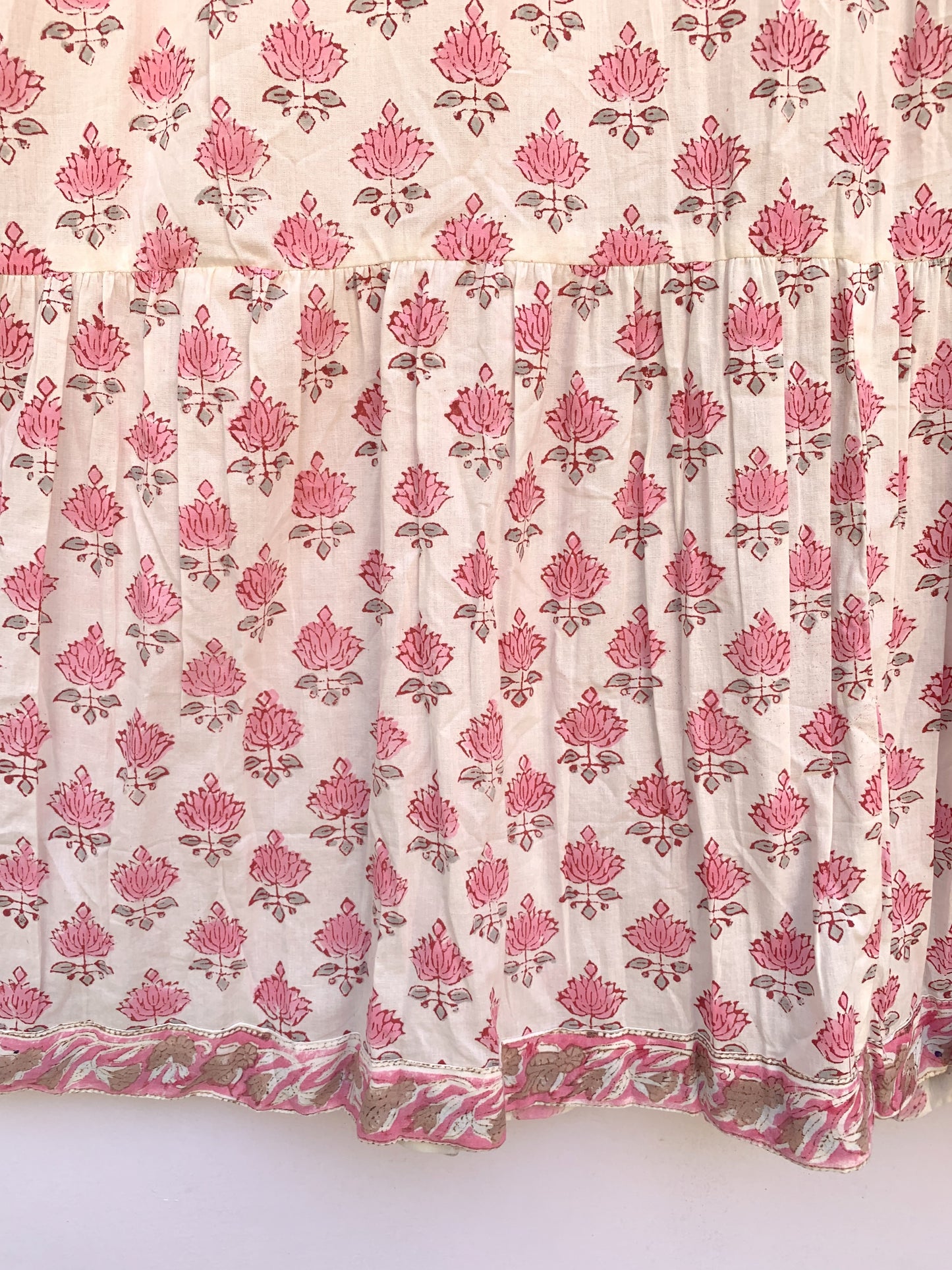 summer baby pink floral hand block printed women's maxi dress
