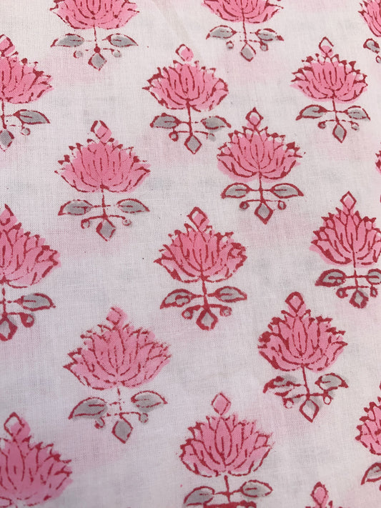 summer baby pink floral hand block printed women's maxi dress