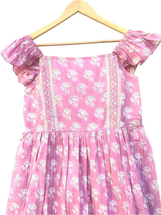 pink hand block print maxi sleeveless dress