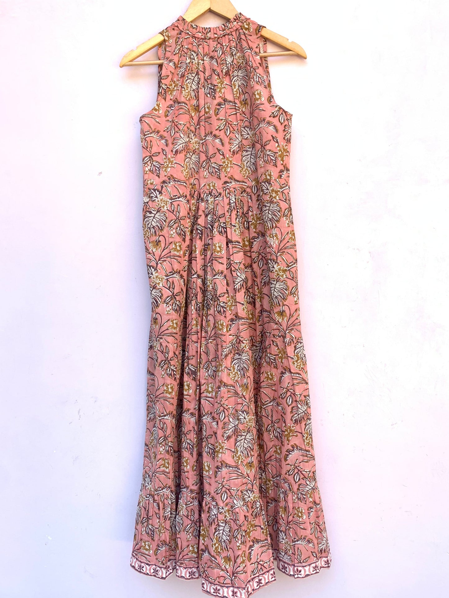 rust leafy print womens maxi dress with tassels