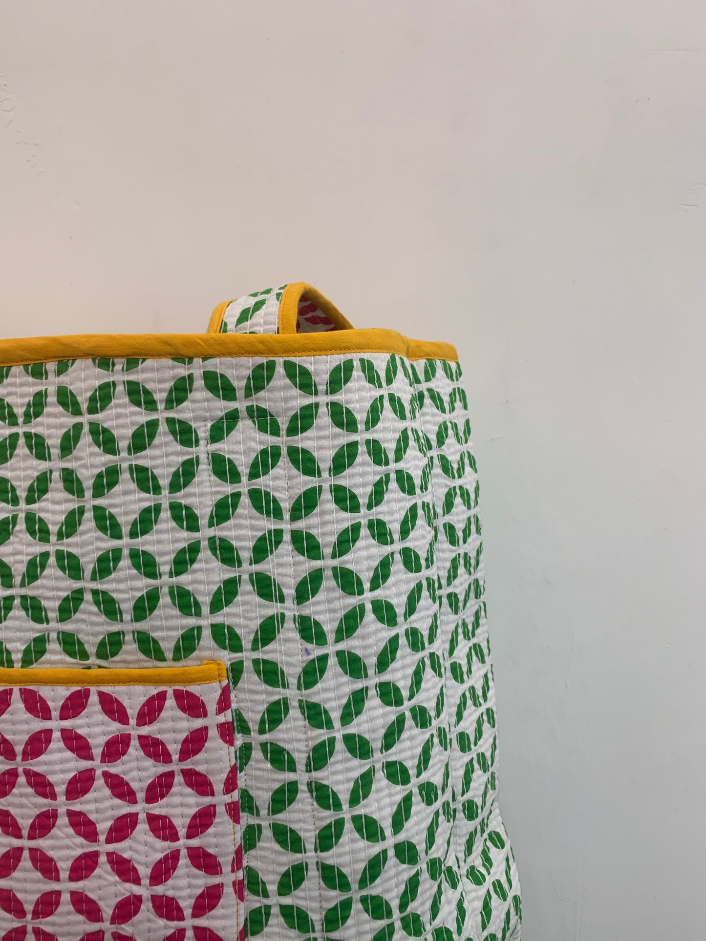 starry pink and white womens reversible tote bag with pocket- 18” x 18”