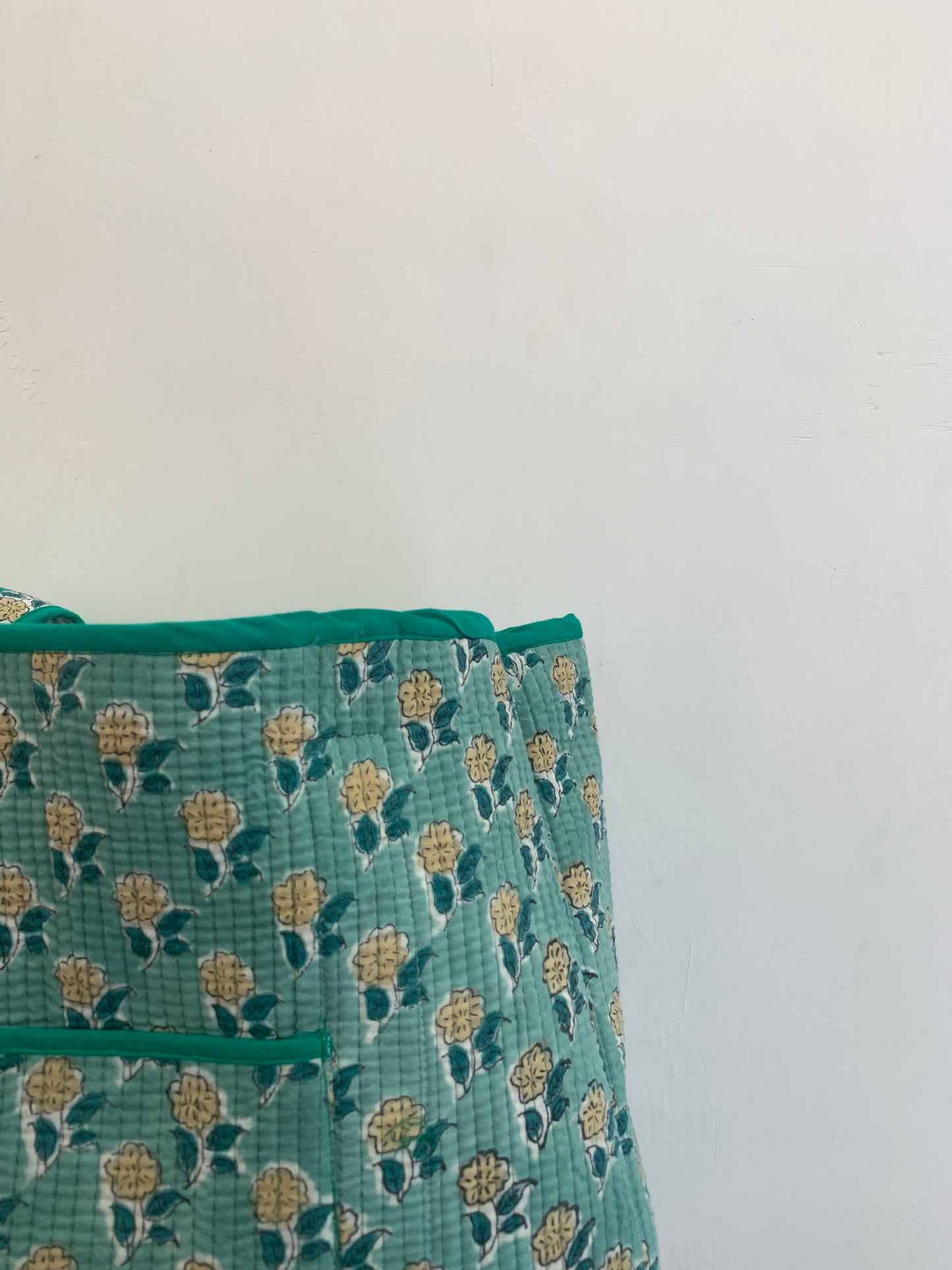 classy green and grey striped reversible womens tote bag with pretty floral inside - work bag- with pocket- 16"x16"