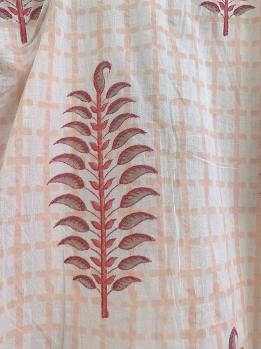 Soft Peach Floral Block Print Mini Dress – Boho Cotton Shirt Dress with Smocked Sleeves