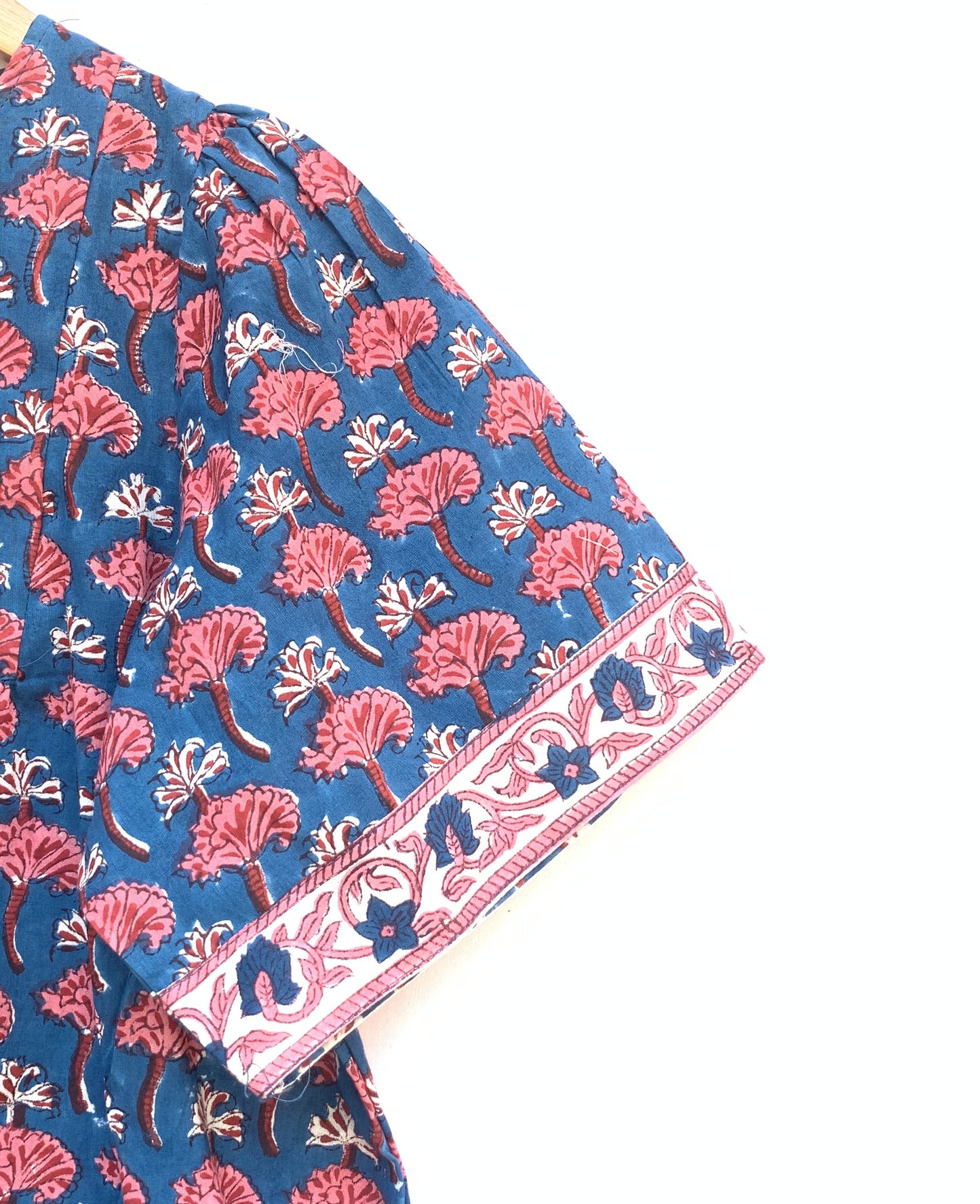 cotton blue pink floral hand block printed women's tops and blouse