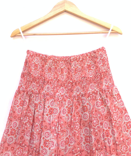 geometric pink women's maxi skirt with smocking