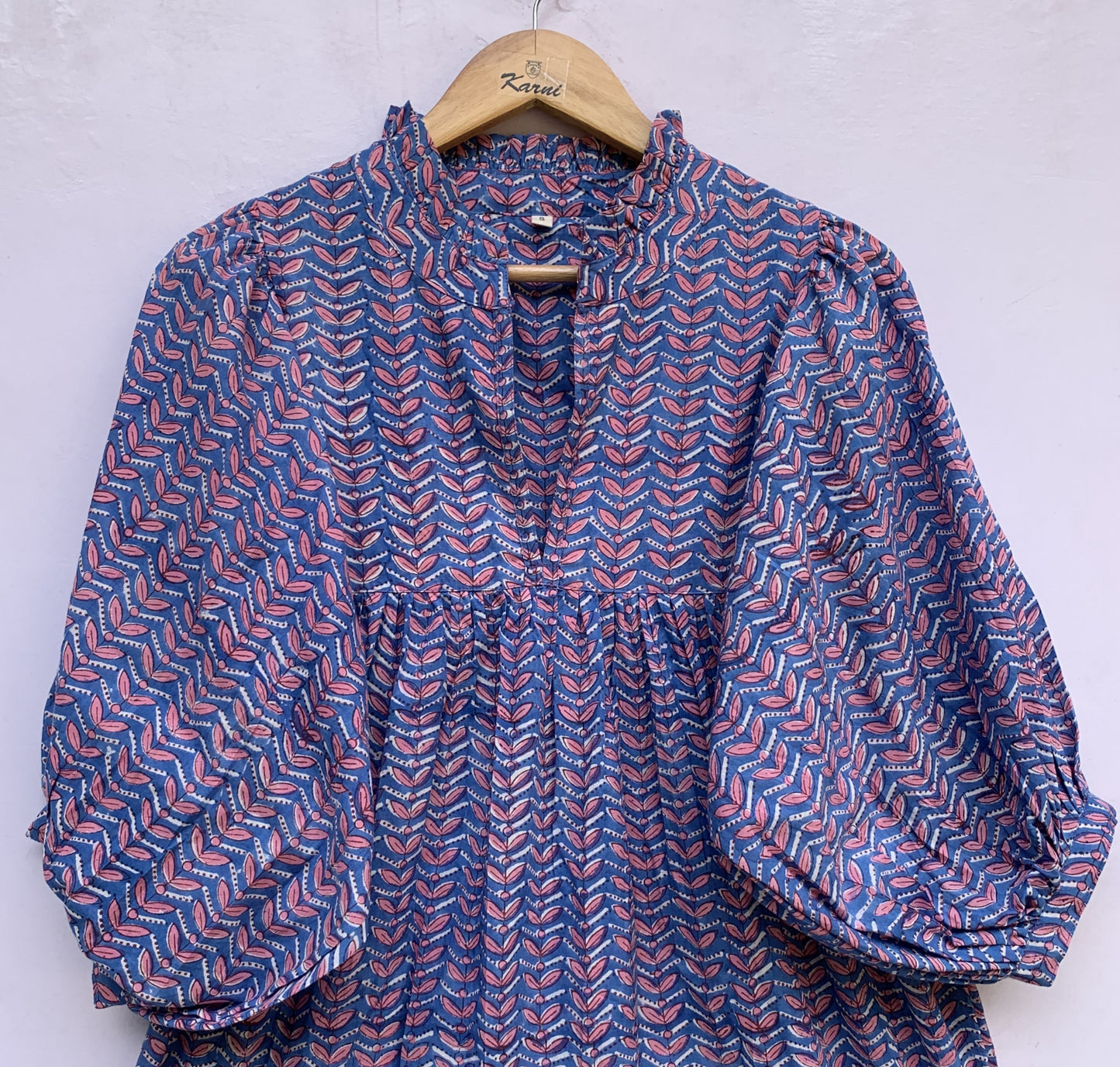 blue cotton womens mini dress with pink detailing