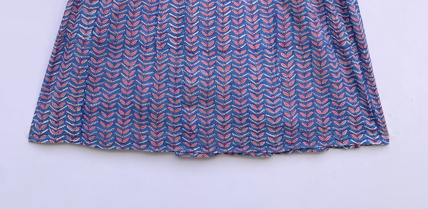 blue cotton womens mini dress with pink detailing