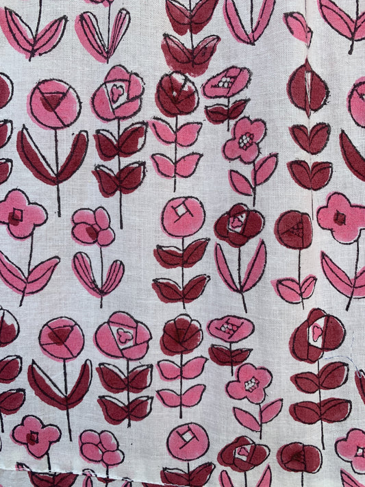 dainty pink and maroon floral dress with tassels