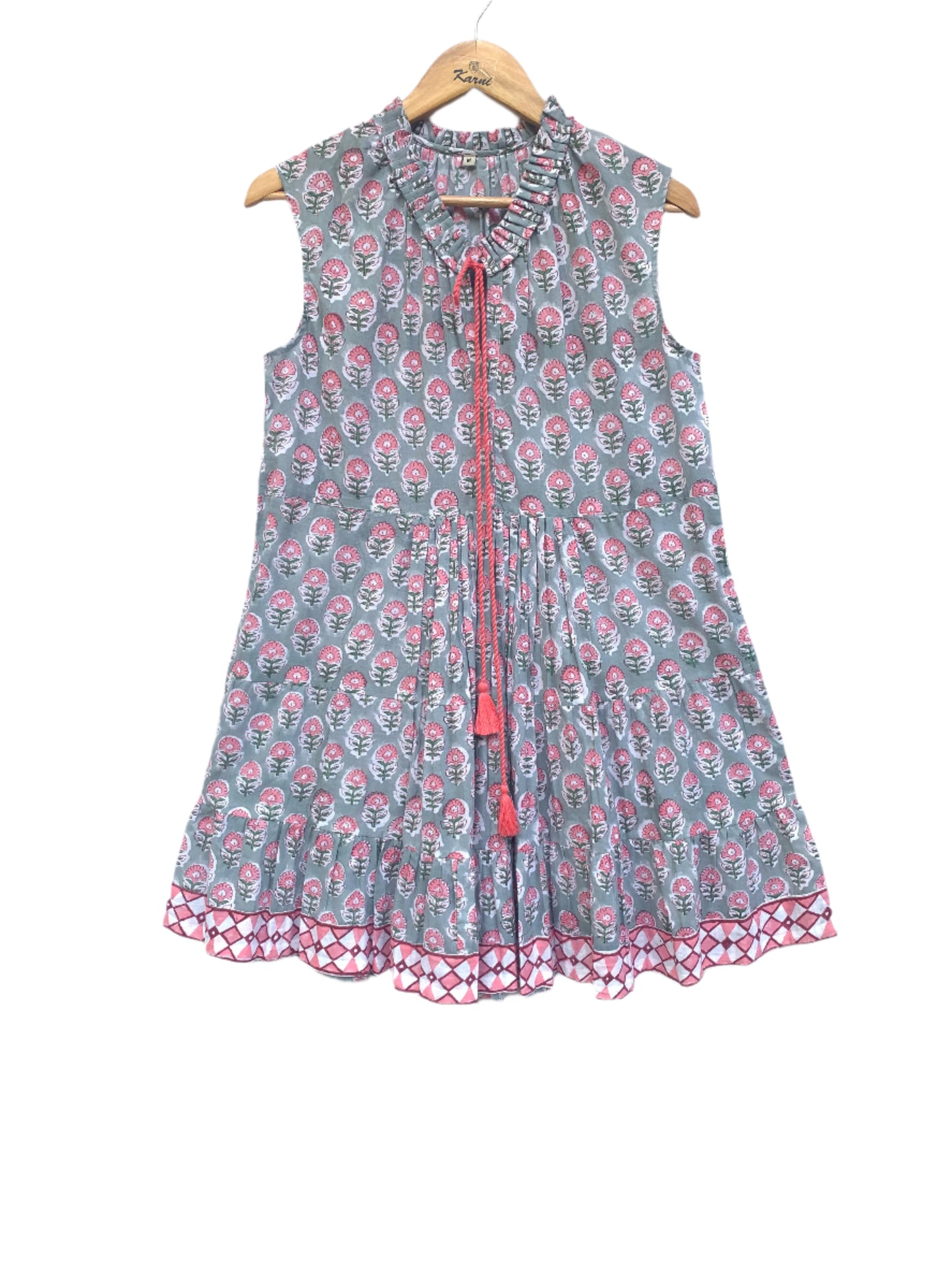 gray and pink floral womens cotton sleeveless dress