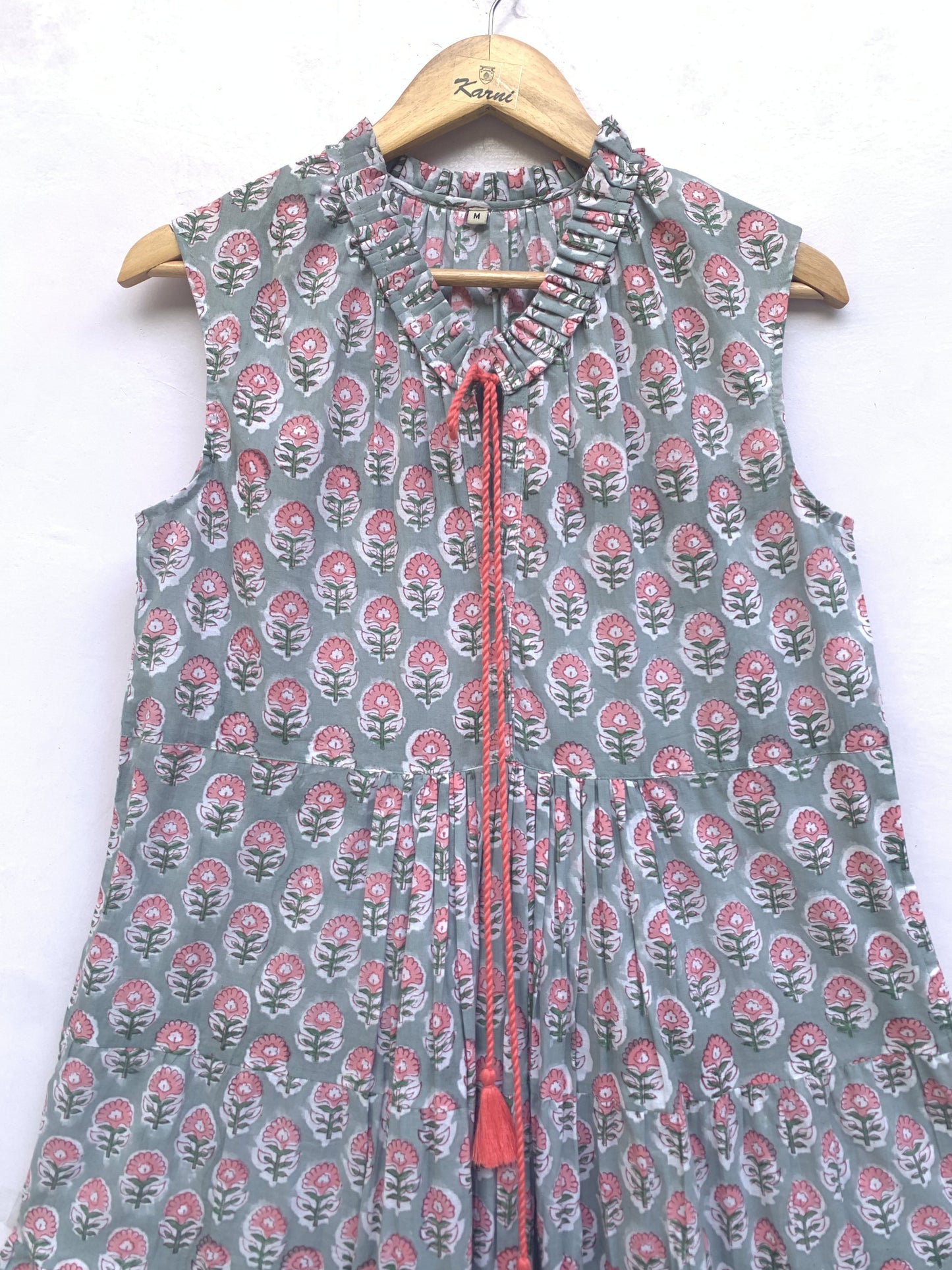 gray and pink floral womens cotton sleeveless dress