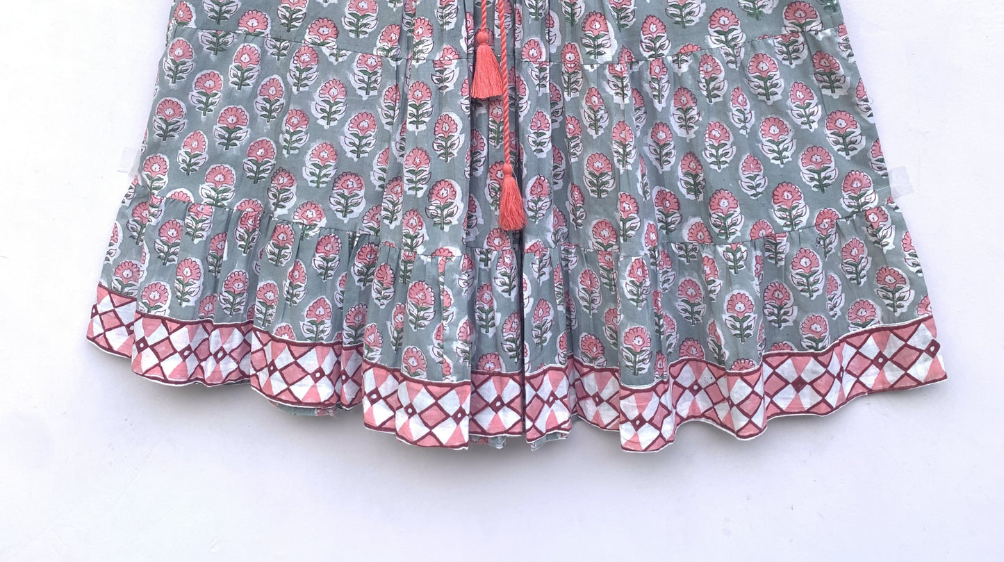 gray and pink floral womens cotton sleeveless dress