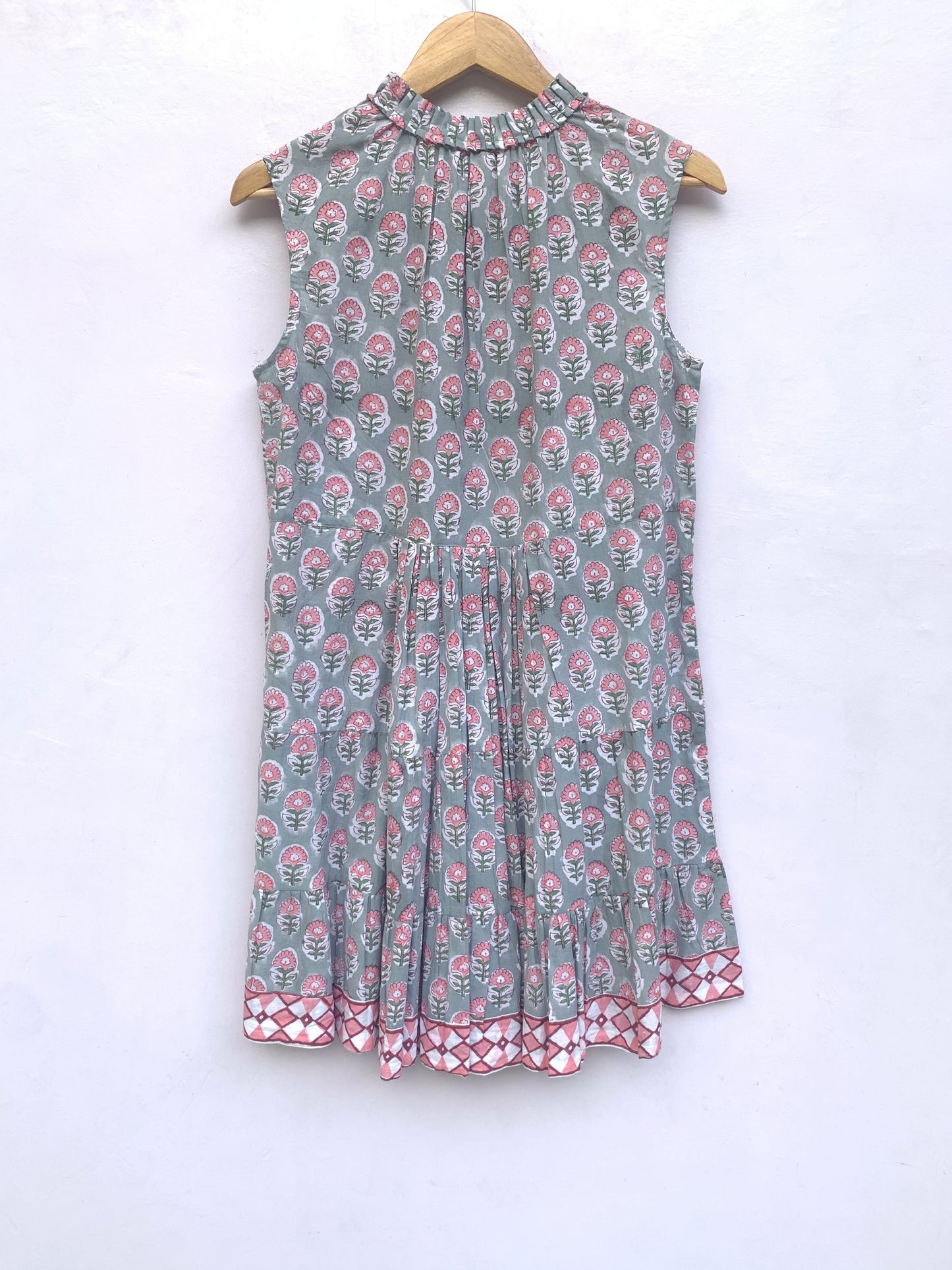 gray and pink floral womens cotton sleeveless dress