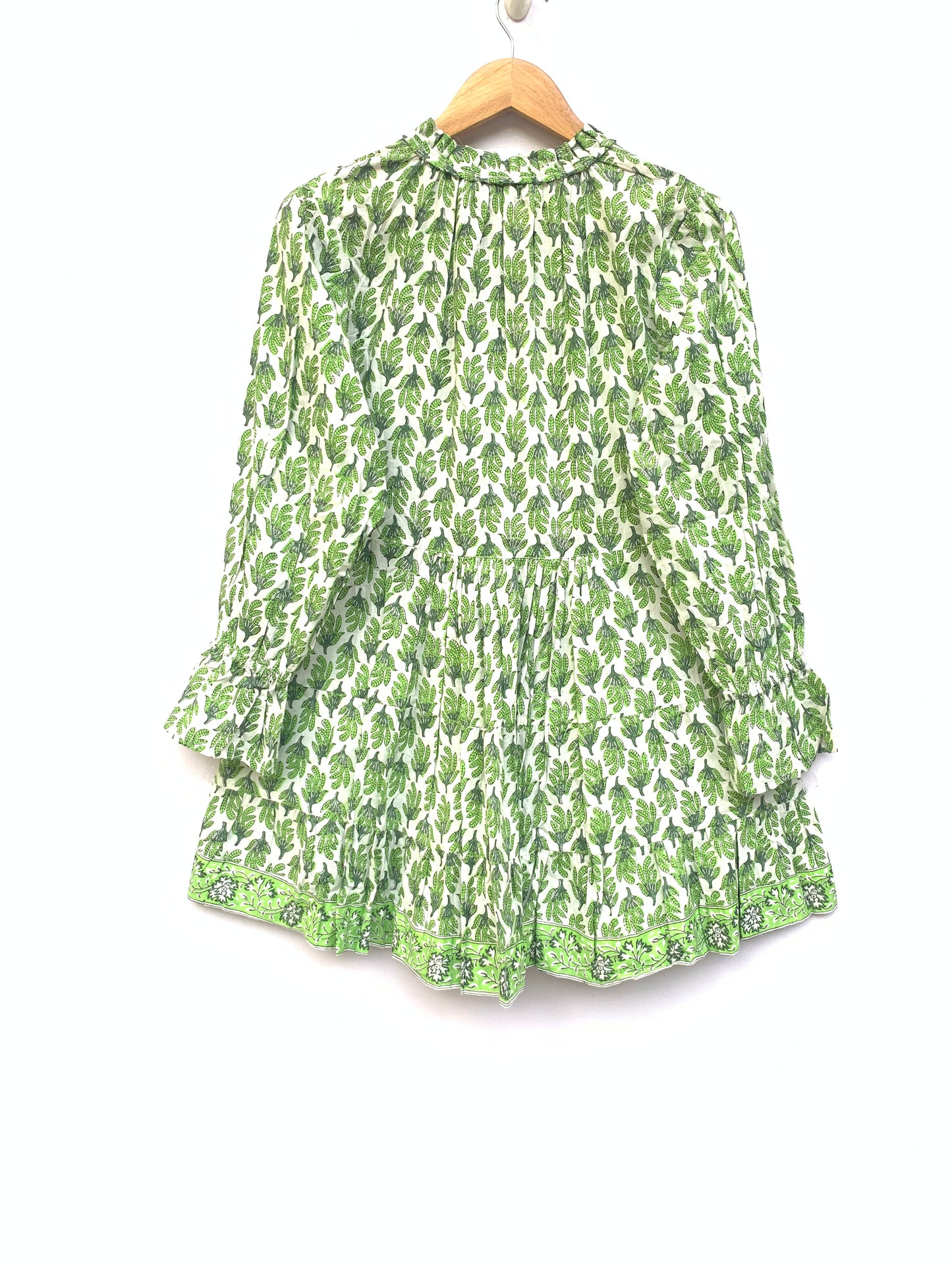 cotton summer green and white womens mini dress with tassels