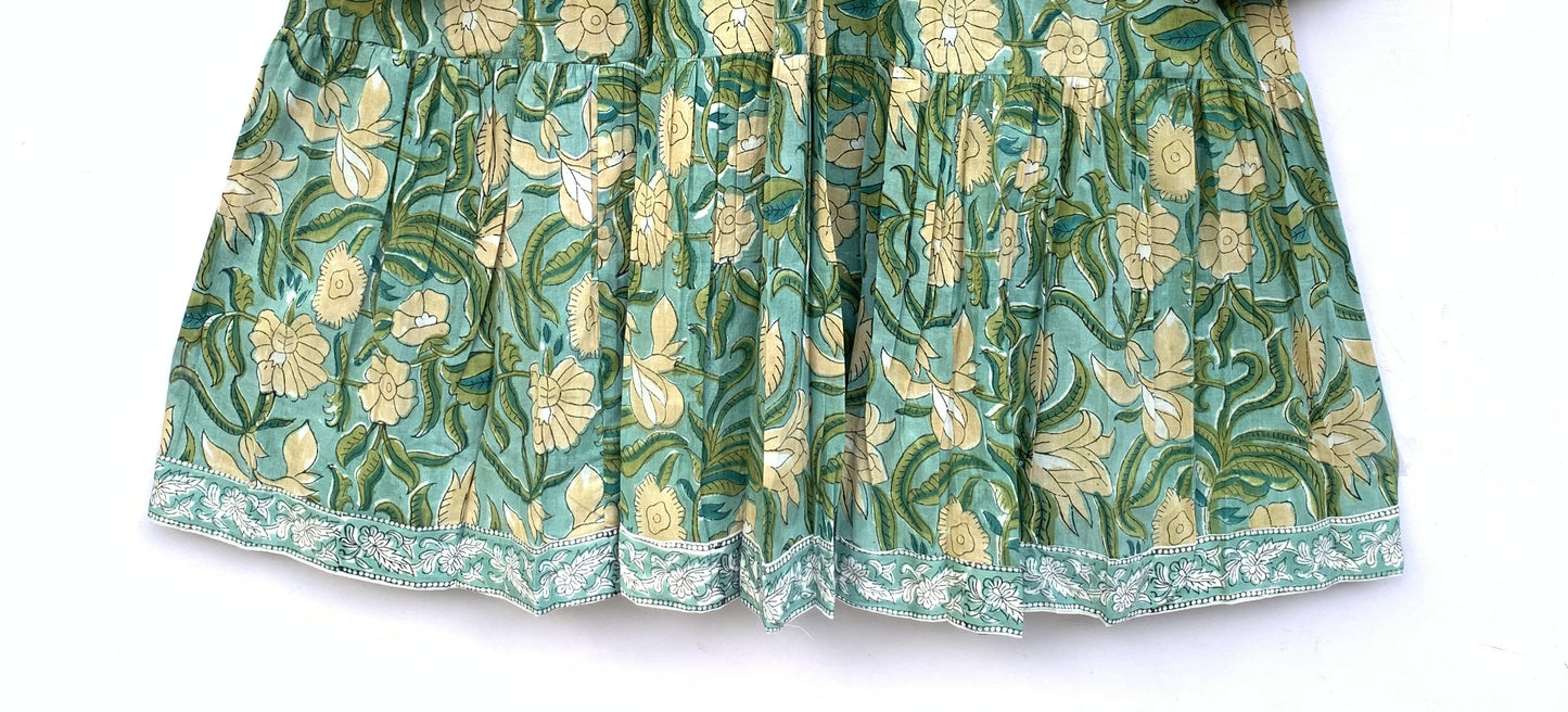 womens long sleeves green mini dress with yellow flowers