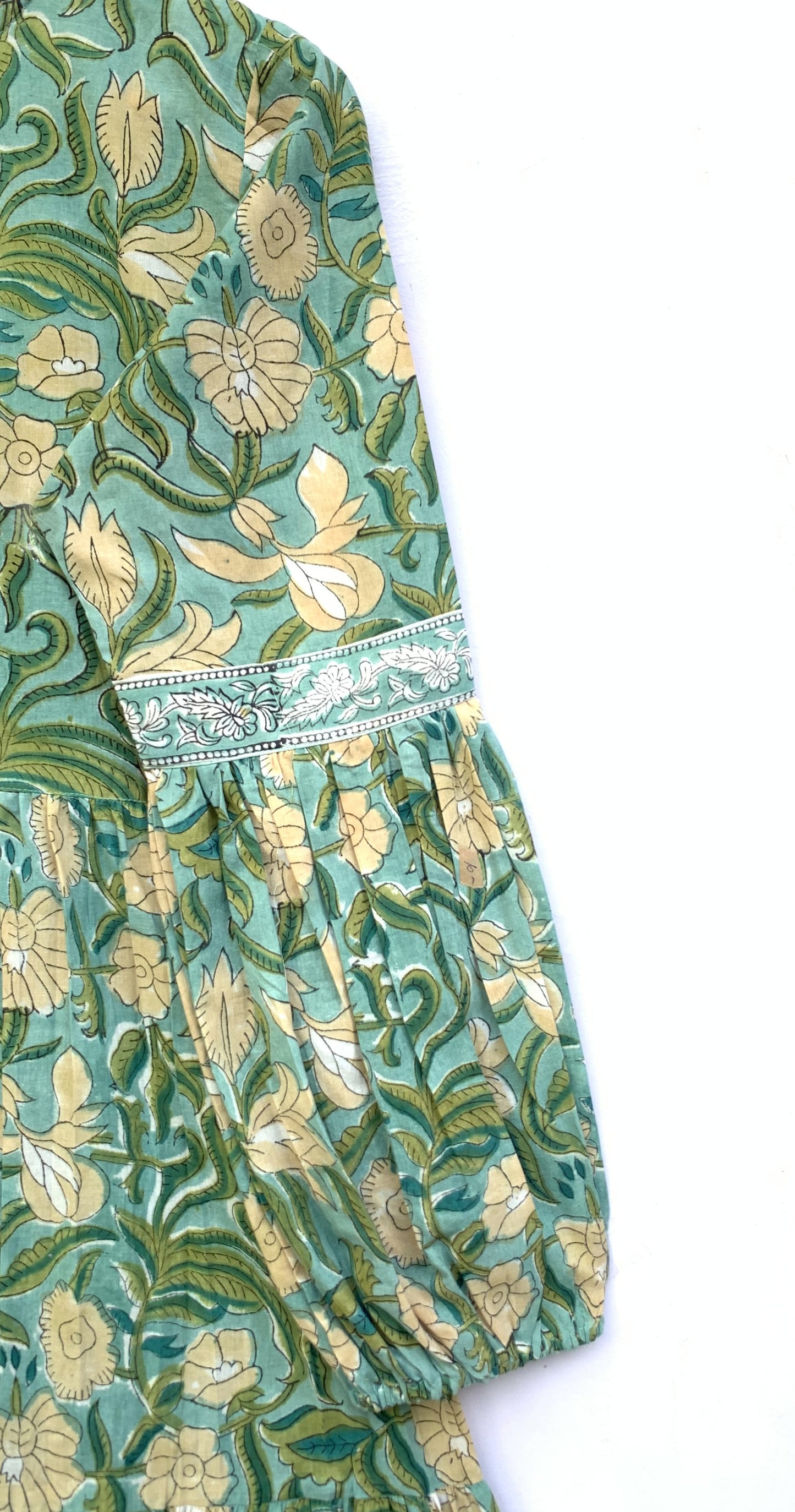 womens long sleeves green mini dress with yellow flowers