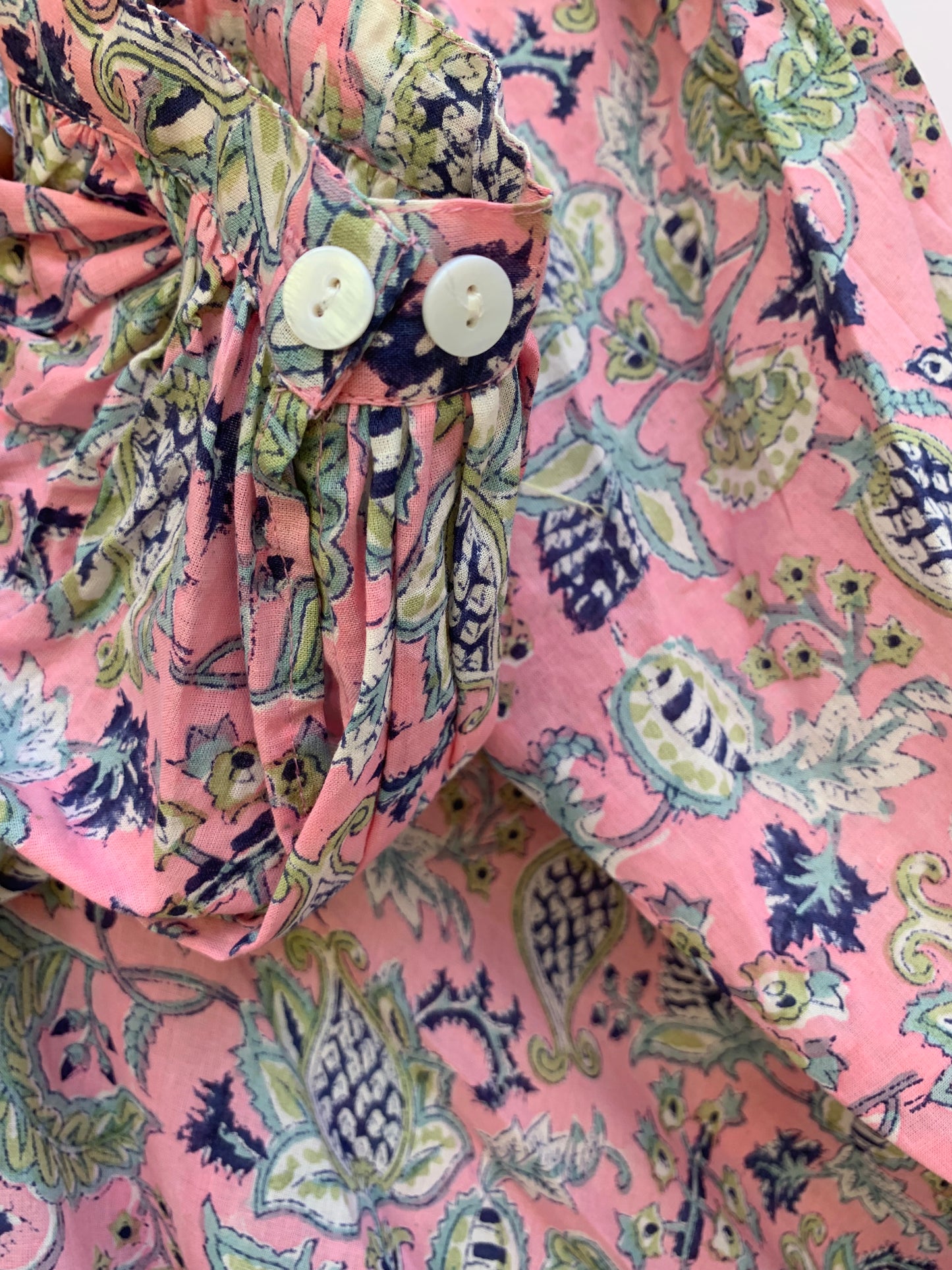 stylish pink-blue floral printed women's maxi dress - hanley neckline with buttons cotton dress