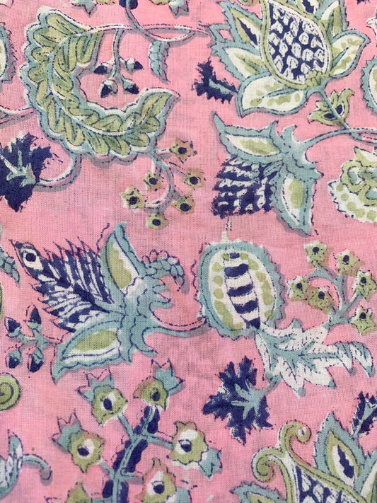 stylish pink-blue floral printed women's maxi dress - hanley neckline with buttons cotton dress