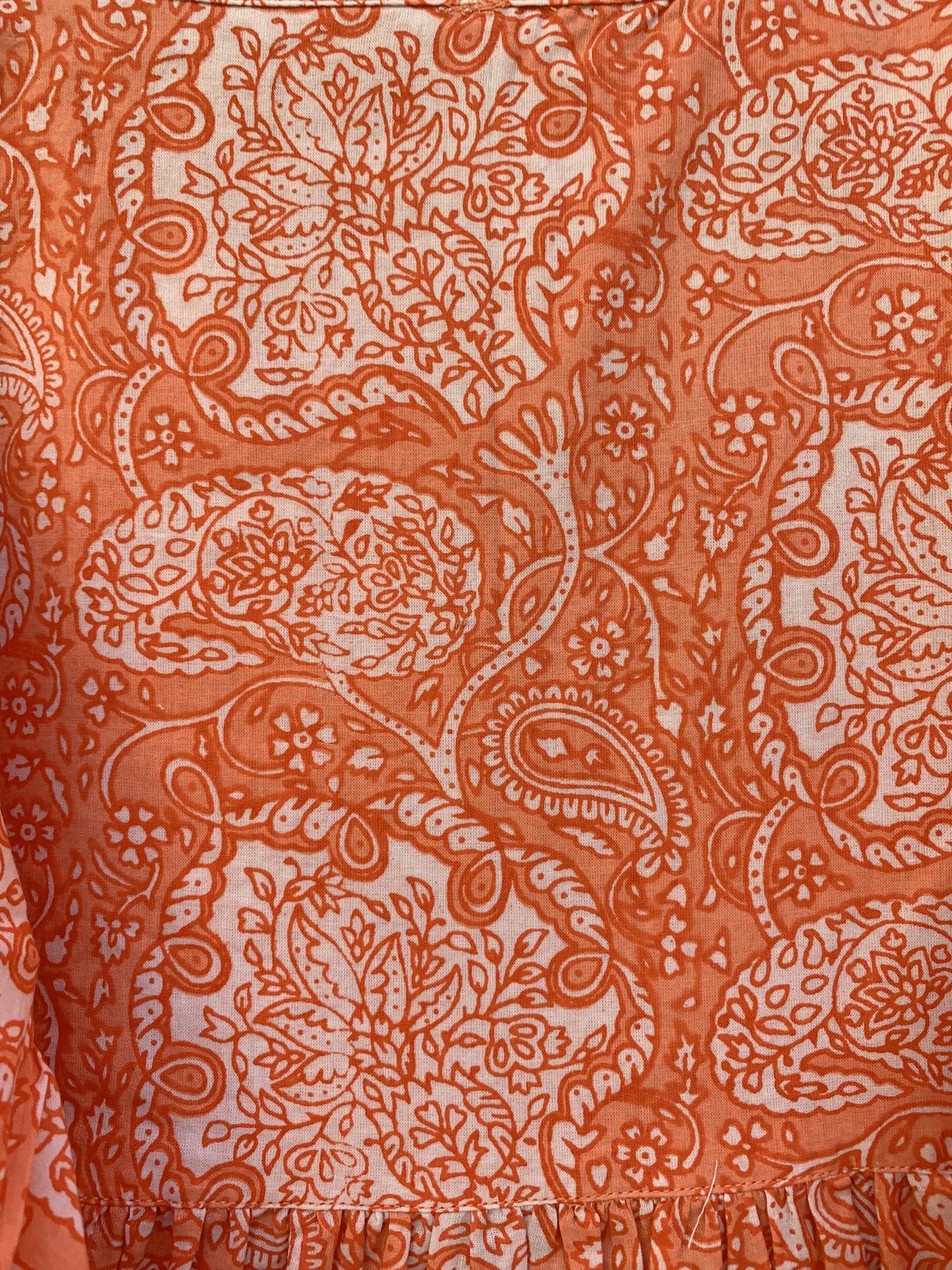 indian cotton orange floral block printed women's maxi dress - V neckline with belt boho dress