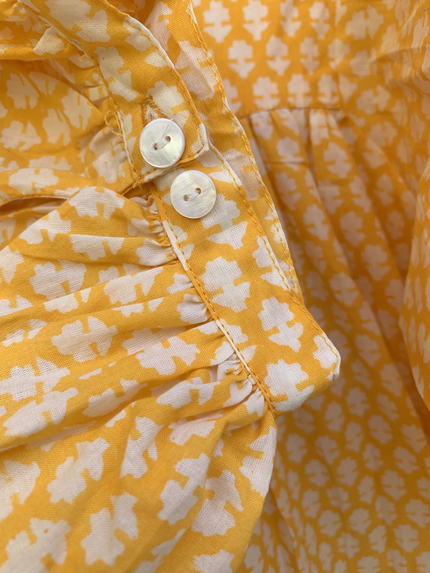 cotton yellow floral block printed women's maxi dress - frill collar wit belt boho dress