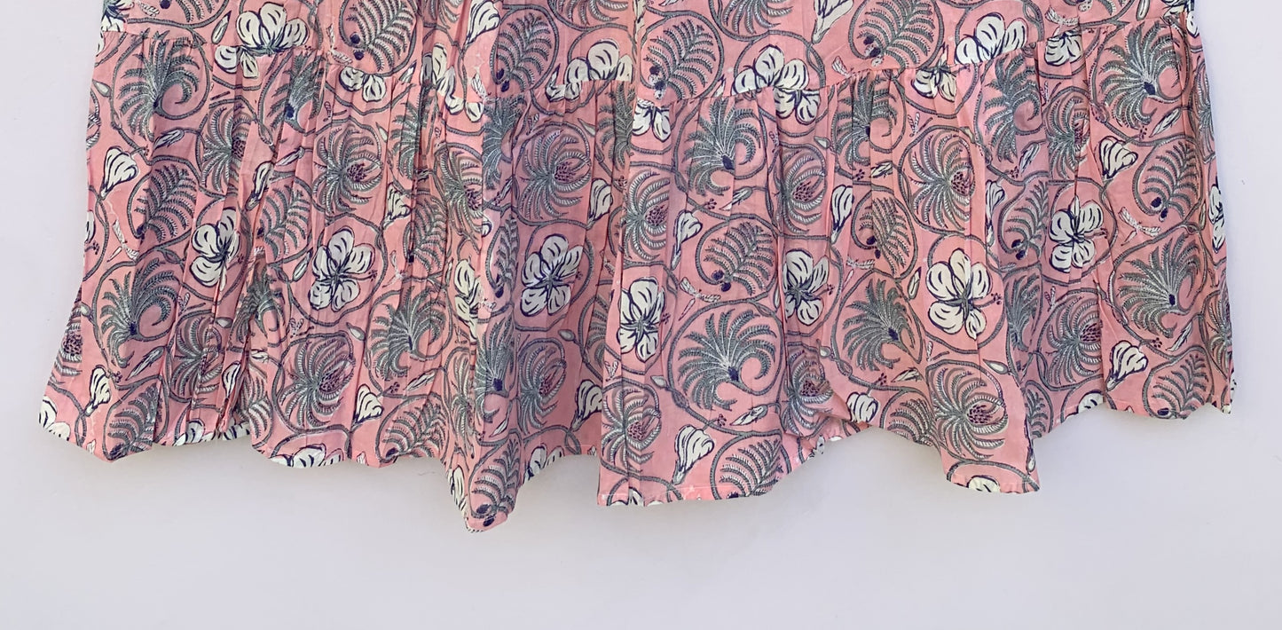bohemian pink-blue floral printed women's maxi dress - V neckline with belt long dress