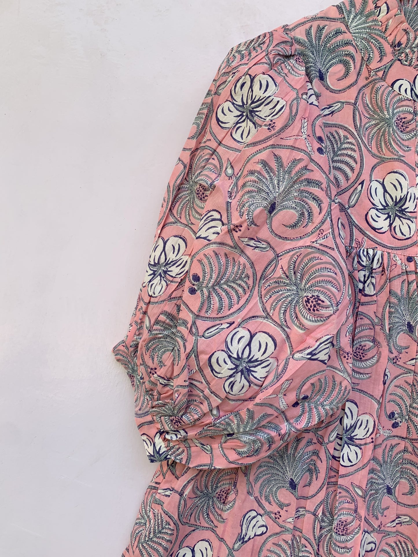 bohemian pink-blue floral printed women's maxi dress - V neckline with belt long dress
