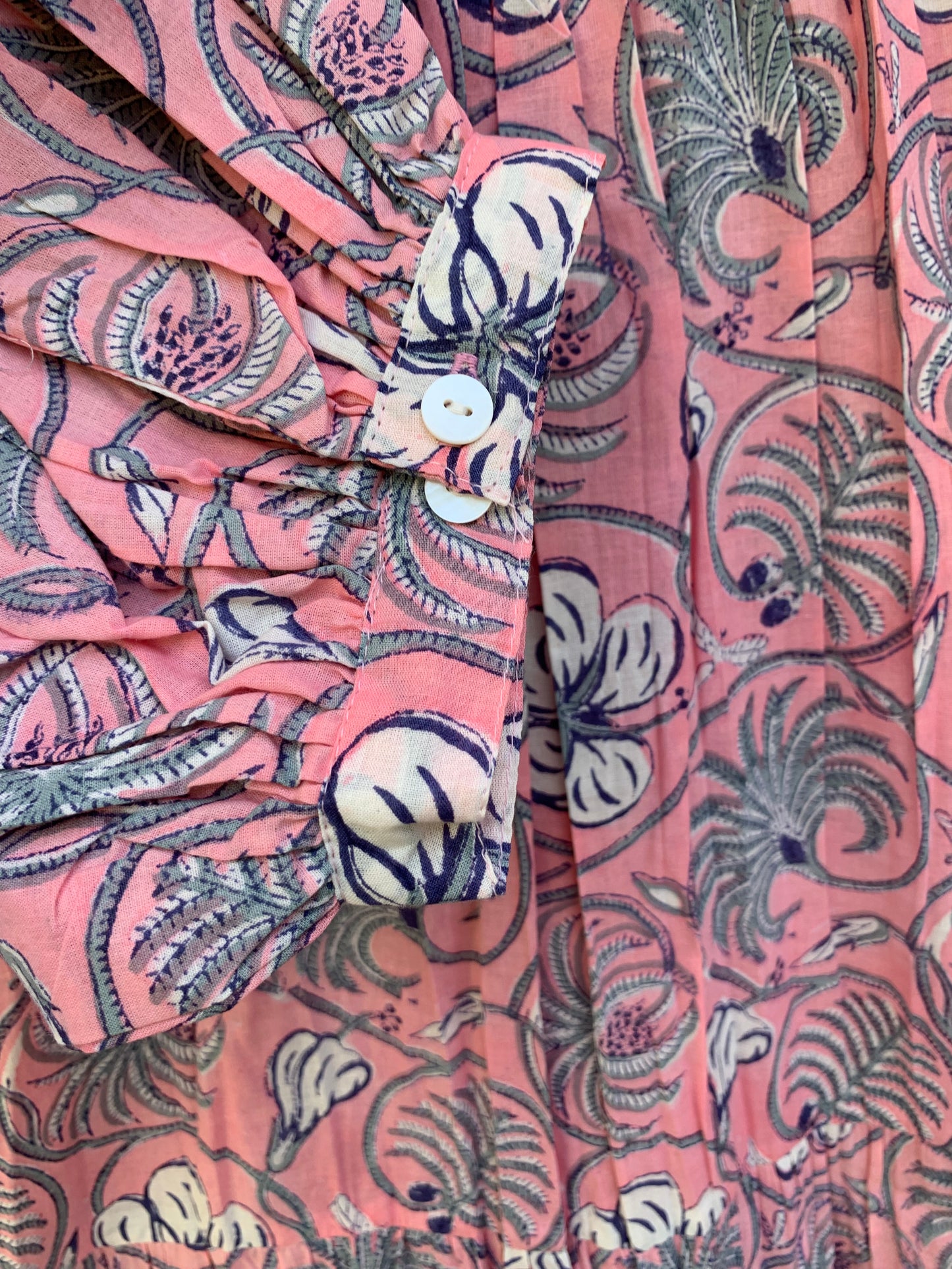 bohemian pink-blue floral printed women's maxi dress - V neckline with belt long dress