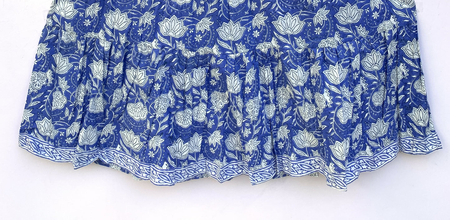 blue flower block printed women's maxi dress - cotton maxi dress with belt