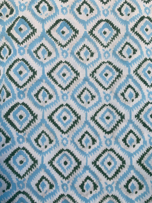 blue geometrical pattern printed women's maxi dress