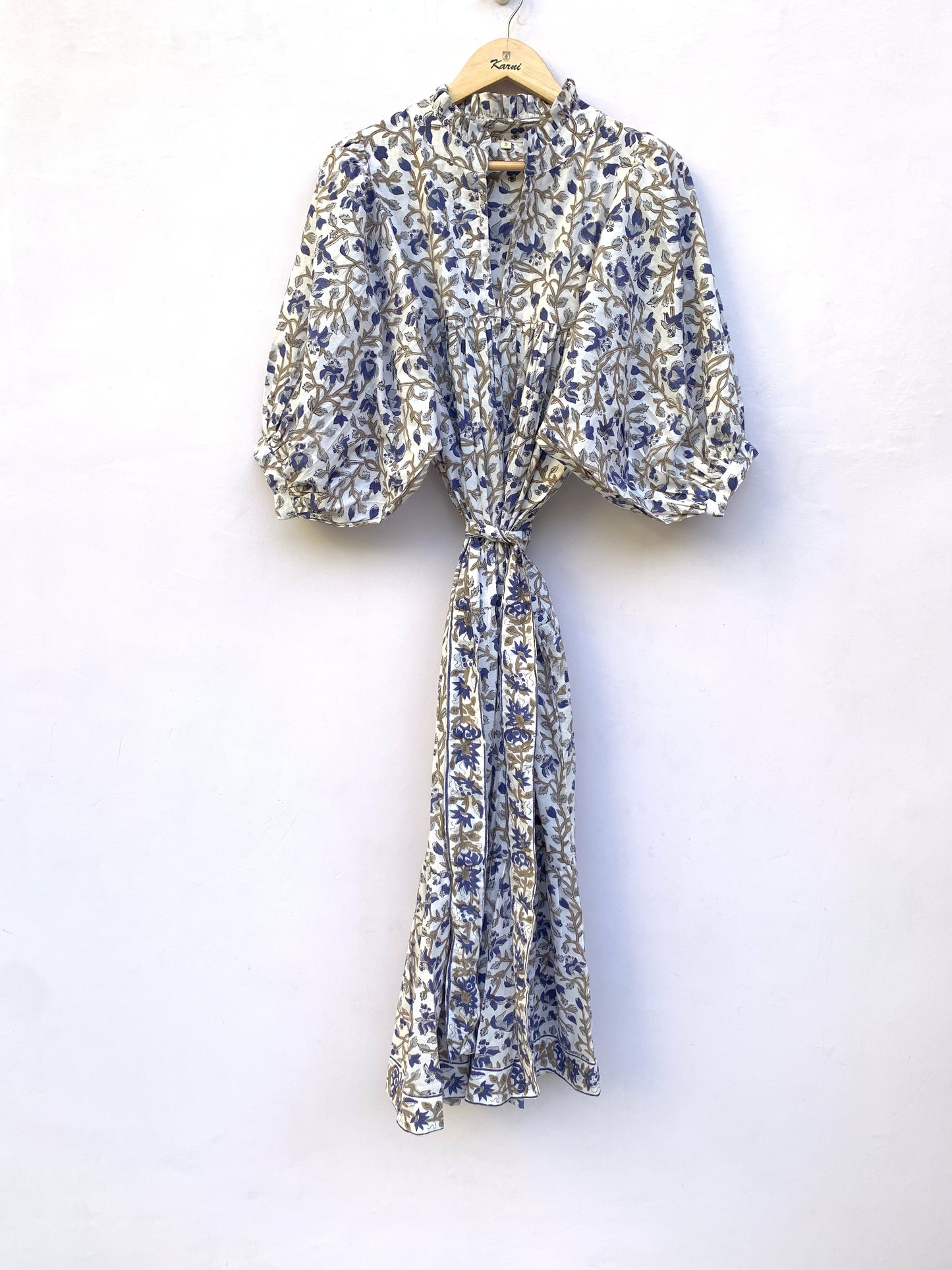 blue-gray jungle printed women's long maxi dress