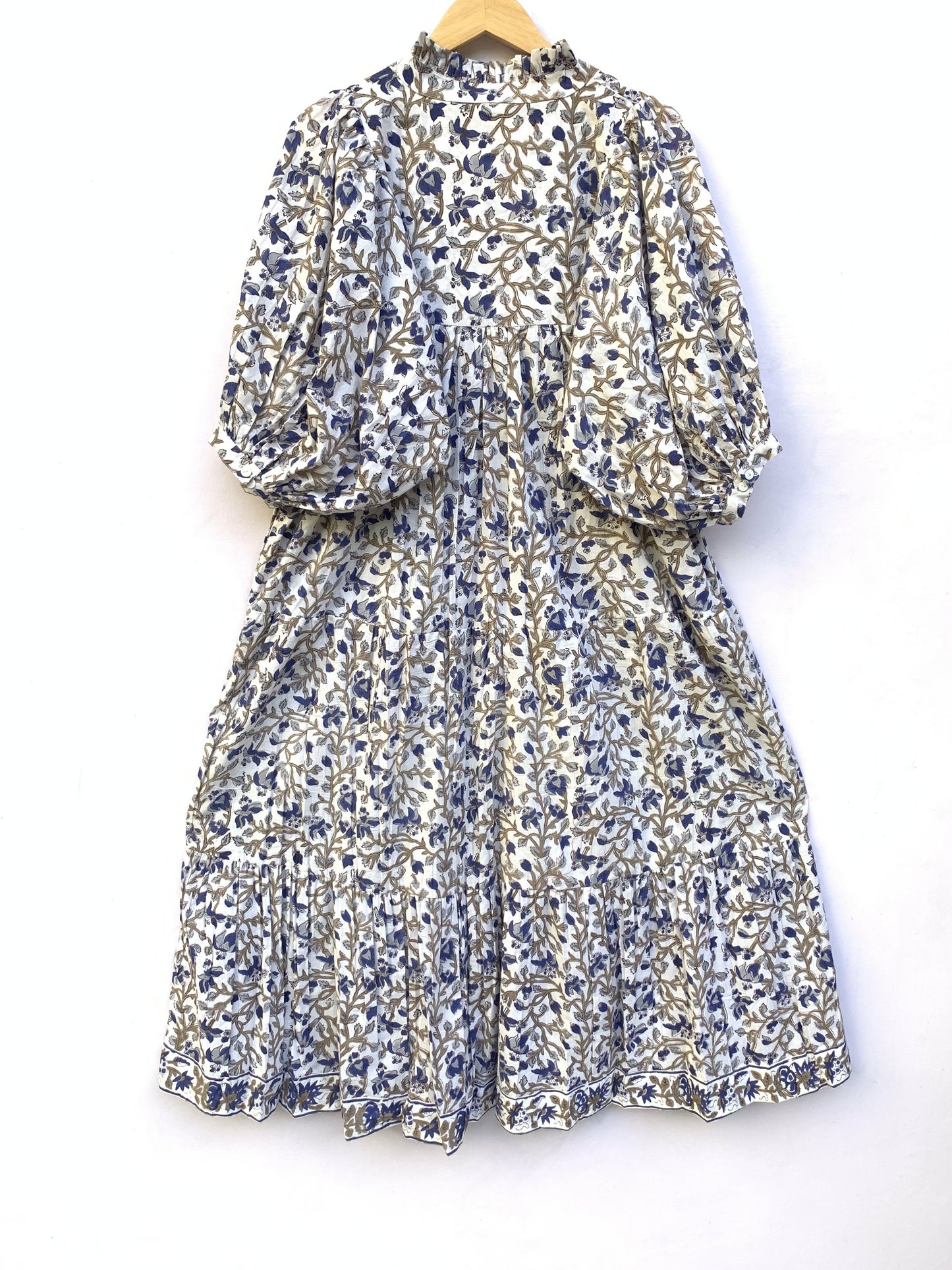 blue-gray jungle printed women's long maxi dress
