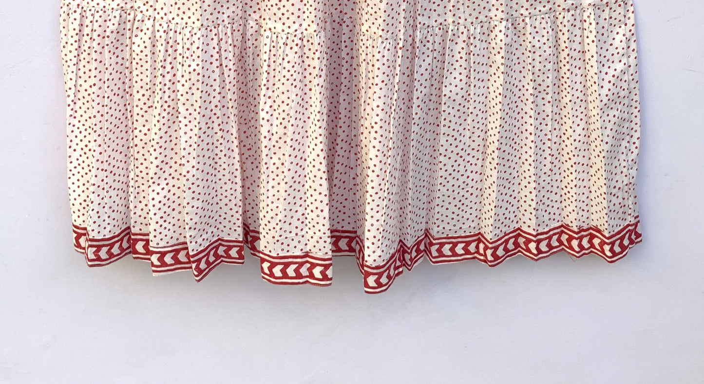red doted block printed women's cotton maxi dress