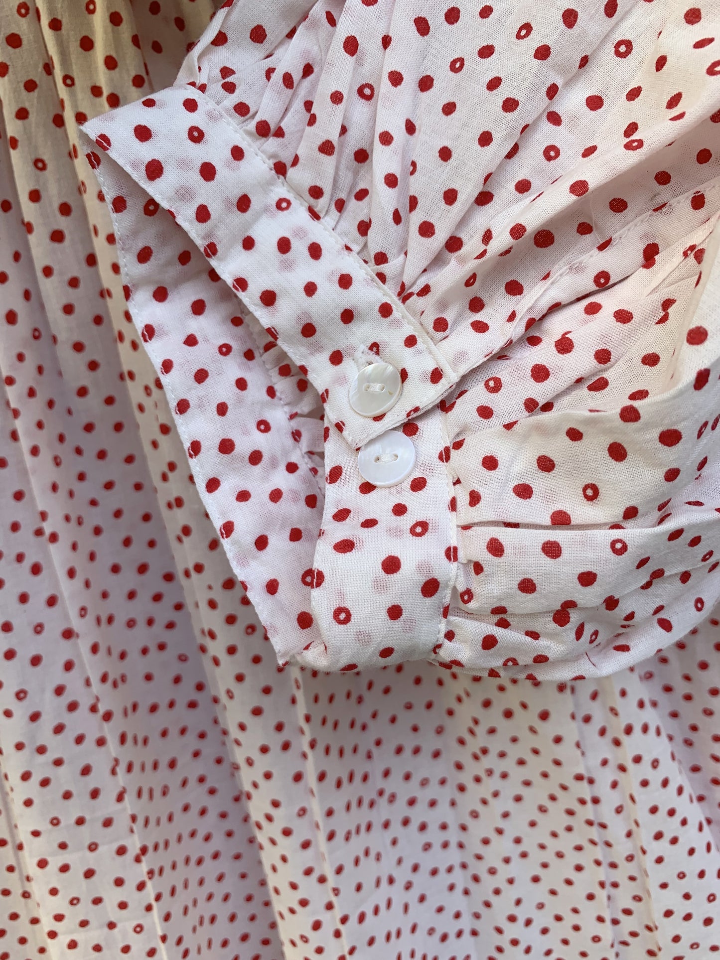 red doted block printed women's cotton maxi dress