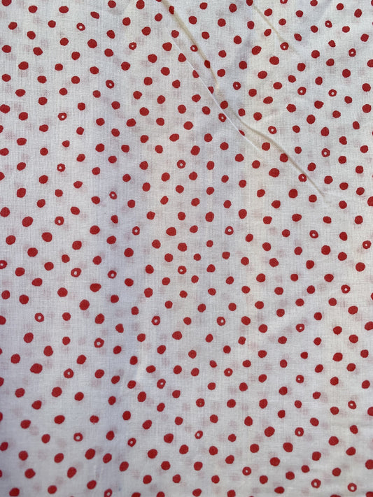 red doted block printed women's cotton maxi dress