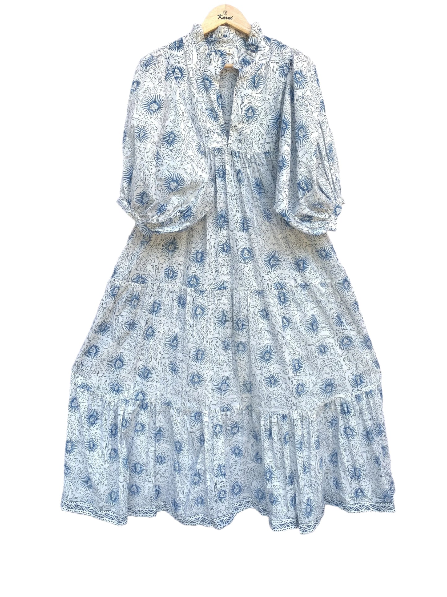 stylish blue-white floral printed women's maxi dress