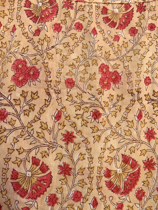 formal orange-red floral hand block printed women's maxi dress